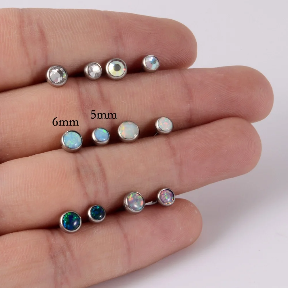 ASTM F136 Titanium 14G Opal Tongue Ring For Tongue Piercing - Image 2