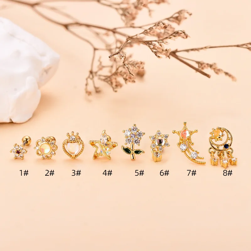 316L Surgical Steel Flower Heart Cartilage Stud For Cartilage Or Helix Piercing - Image 2