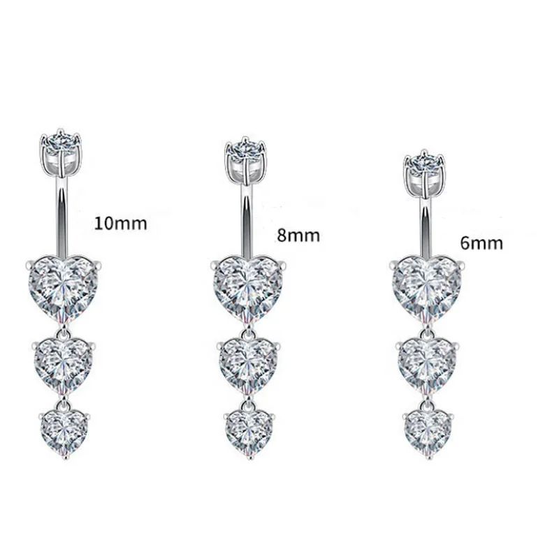 925 Silver CZ Heart Belly Button Ring For Navel Piercing - Image 2