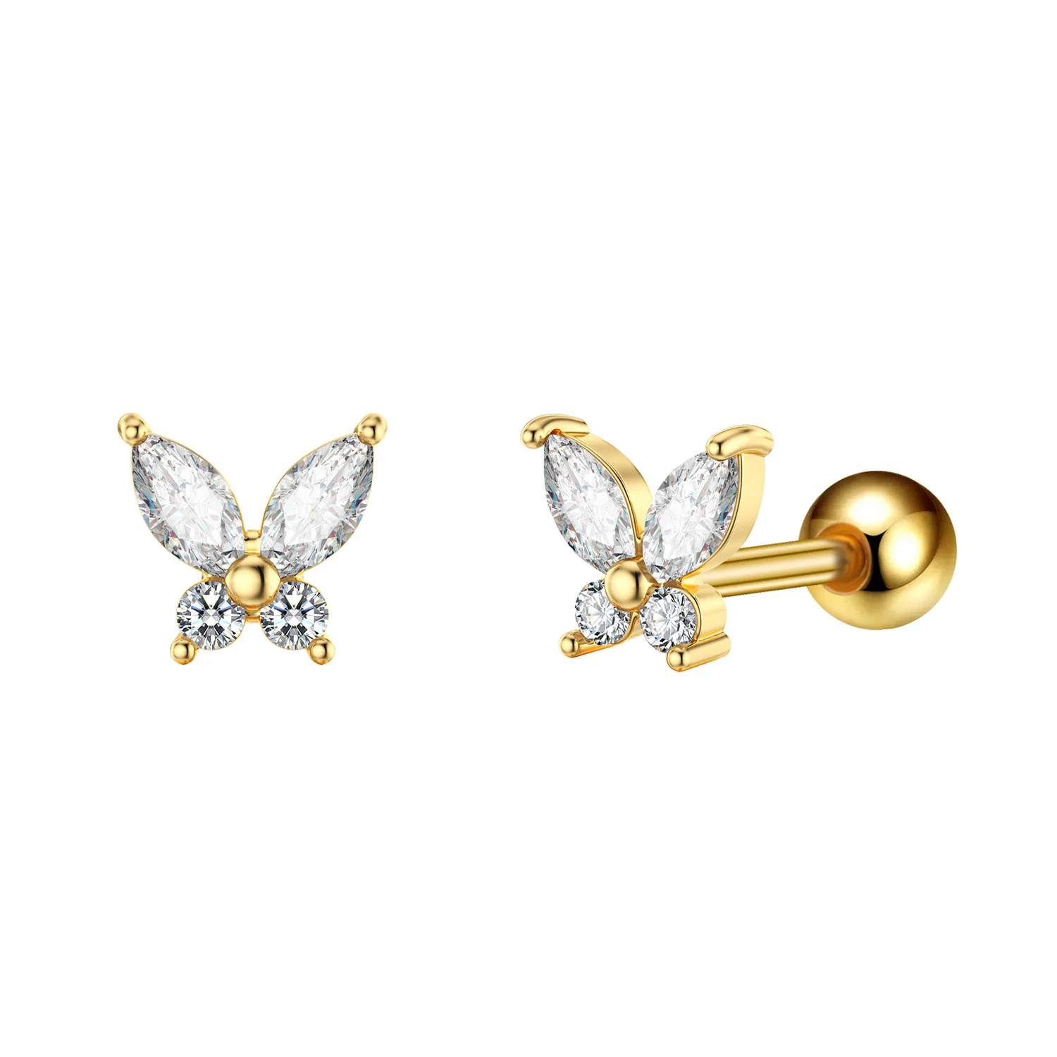 316L Surgical Steel CZ Butterfly Cartilage Stud For Cartilage Or Helix Piercing - Image 2