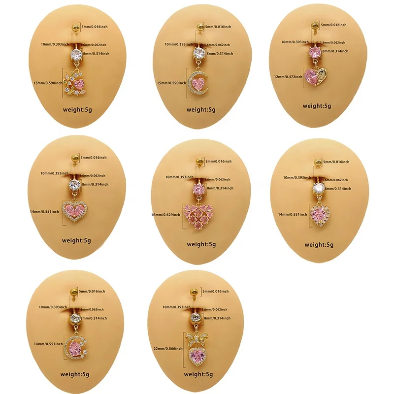 316L Surgical Steel CZ Heart Belly Button Ring For Navel Piercing - Image 2