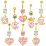 316L Surgical Steel CZ Heart Belly Button Ring For Navel Piercing
