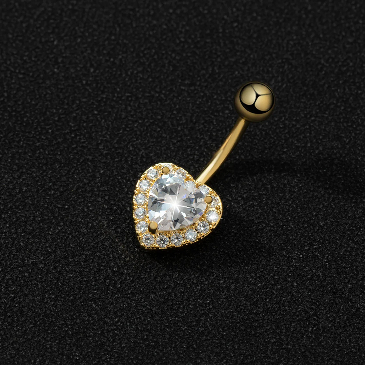 316L Surgical Steel CZ Heart Belly Button Ring For Navel Piercing - Image 2