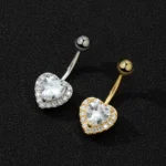 316L Surgical Steel CZ Heart Belly Button Ring For Navel Piercing