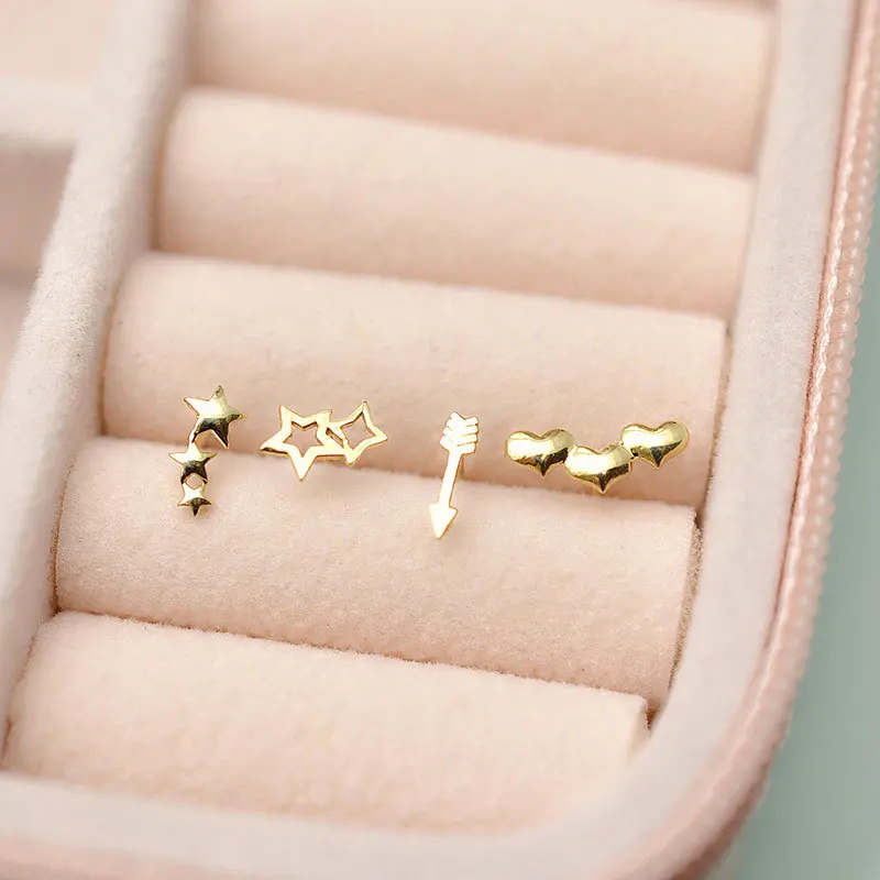 14K Solid Gold Heart Star Nose Ring For Nose Piercing