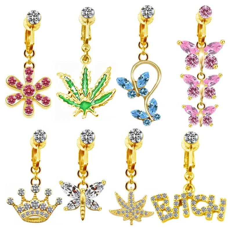 Fake CZ Butterfly Belly Button Ring For Navel Piercing - Image 2