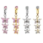 Fake CZ Butterfly Belly Button Ring For Navel Piercing