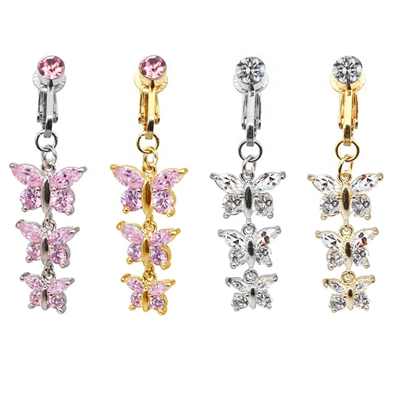 Fake CZ Butterfly Belly Button Ring For Navel Piercing