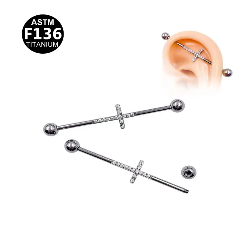ASTM F136 Titanium Cross Industrial Barbell For Industrial Piercing