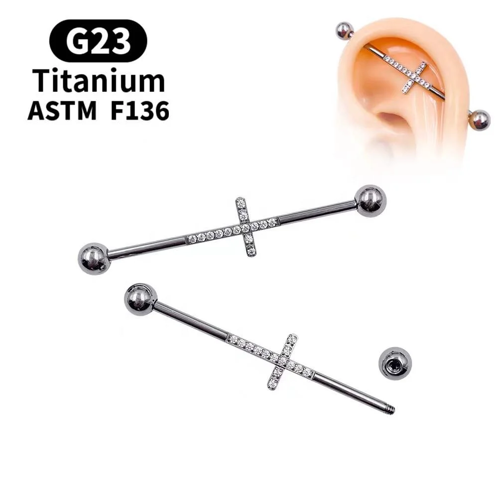 ASTM F136 Titanium Cross Industrial Barbell For Industrial Piercing - Image 2