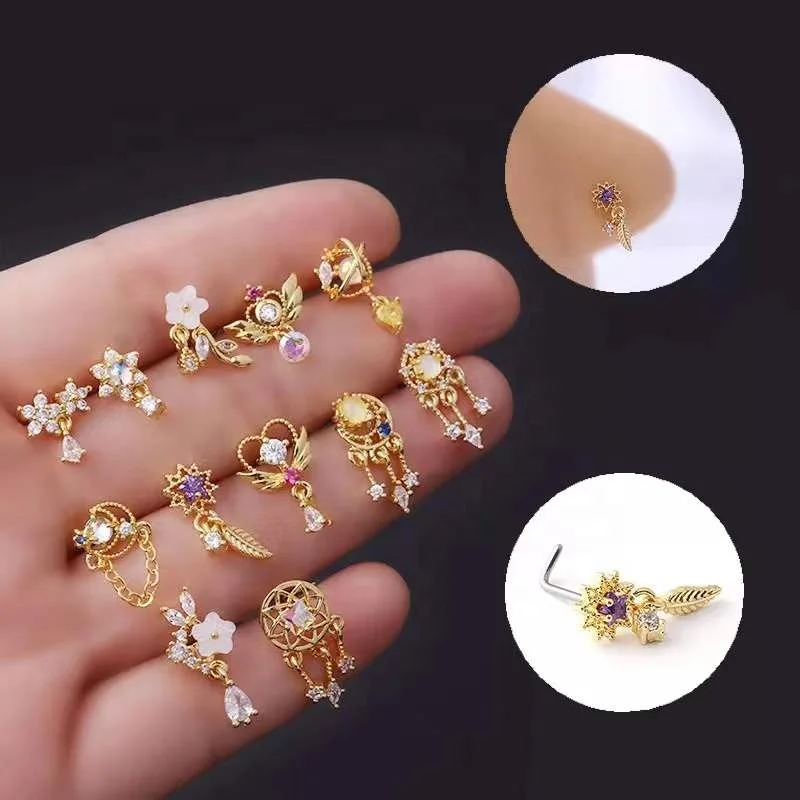 316L Surgical Steel Flower Heart Nose Ring For Nose Piercing