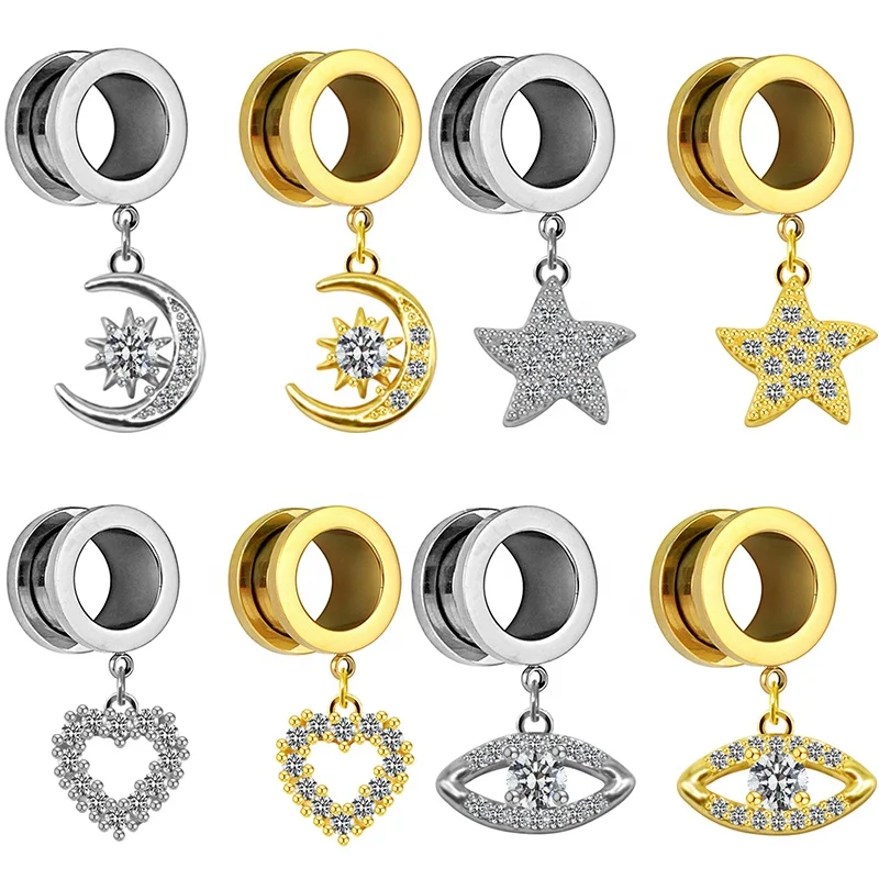 316L Surgical Steel CZ Crystal Plug Earring For Stretched Ear - Image 2