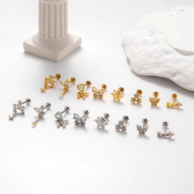 ASTM F136 Titanium Butterfly Labret Stud For Lip Or Cartilage Piercing - Image 2