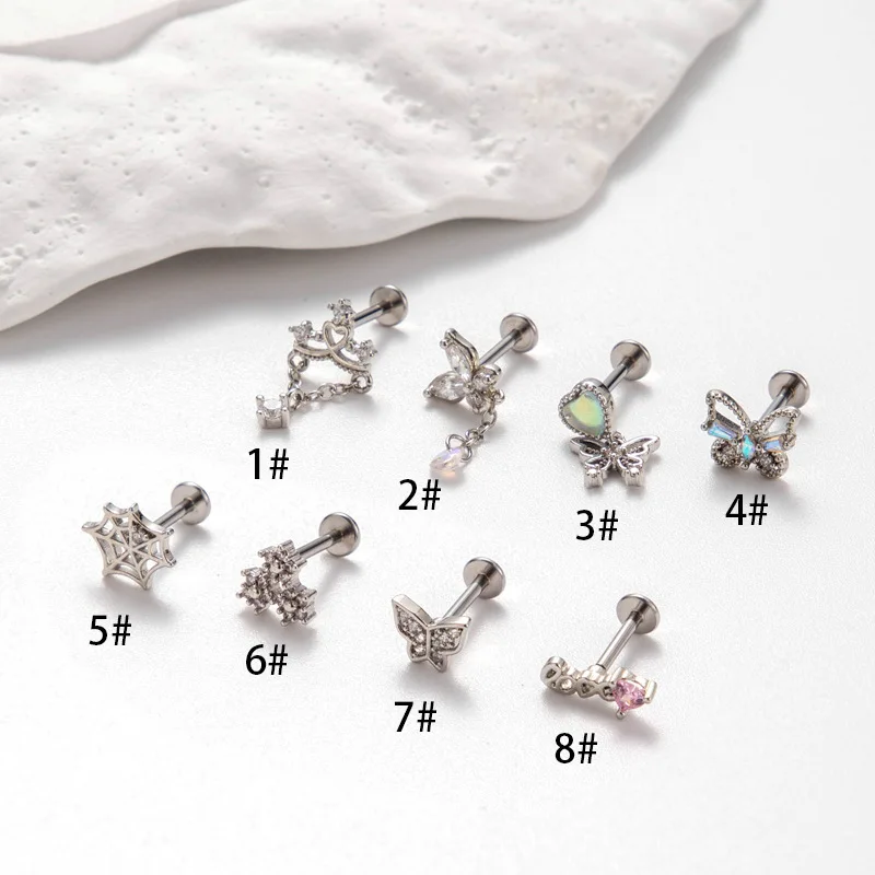 ASTM F136 Titanium Butterfly Labret Stud For Lip Or Cartilage Piercing
