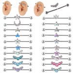 ASTM F136 Titanium 14G Opal Flower Industrial Barbell For Industrial Piercing