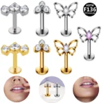 ASTM F136 Titanium Pearl Butterfly Threadless Labret Stud For Lip, Cartilage Or Tragus Piercing