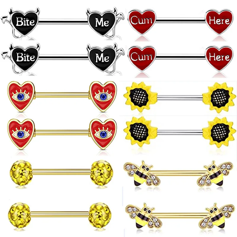 316L Surgical Steel CZ Flower Nipple Ring For Nipple Piercing