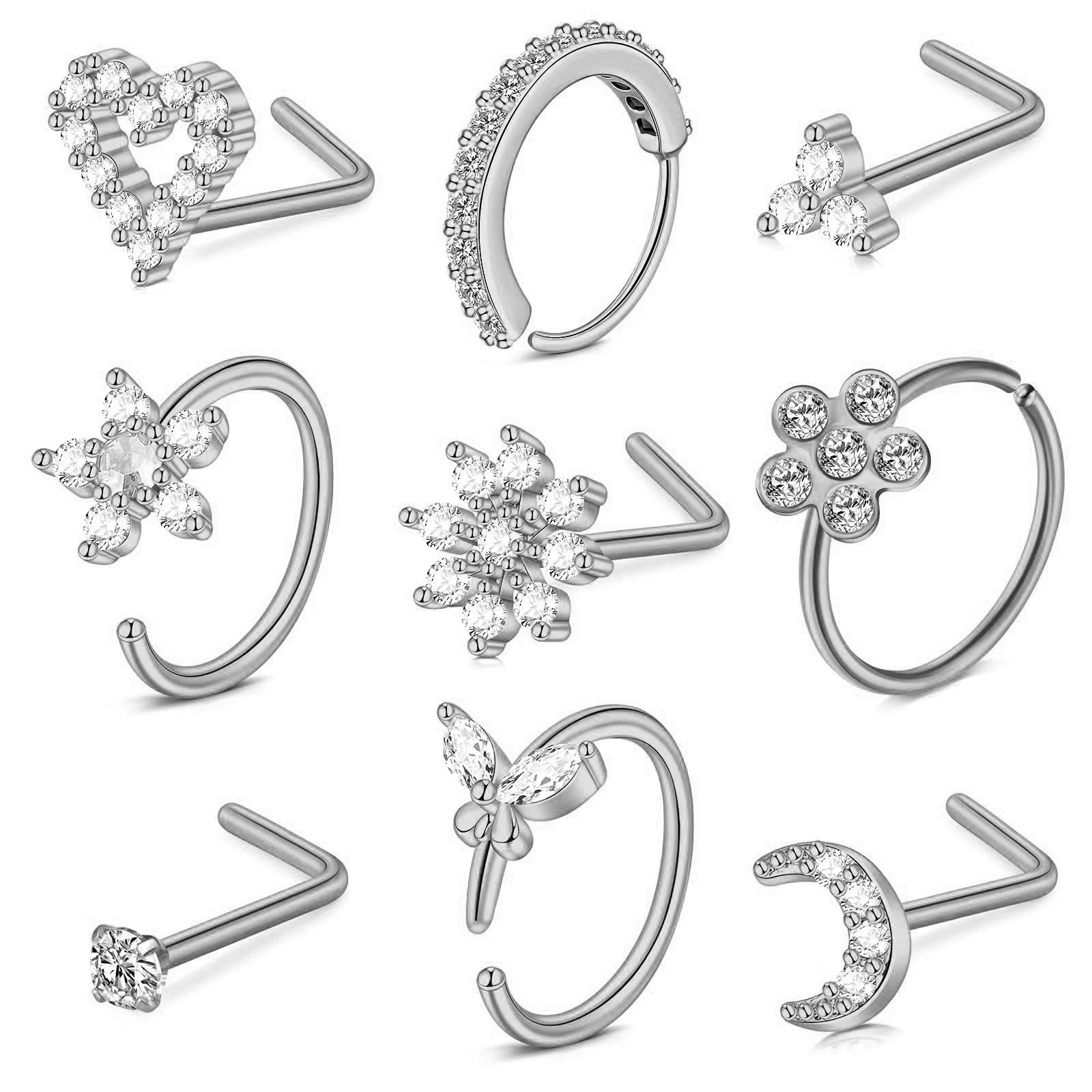 316L Surgical Steel Flower Heart Nose Ring For Nose Piercing - Image 2