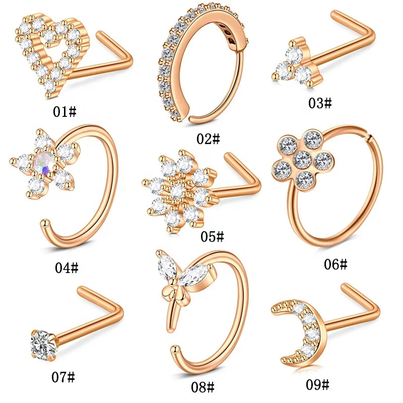 316L Surgical Steel Flower Heart Nose Ring For Nose Piercing