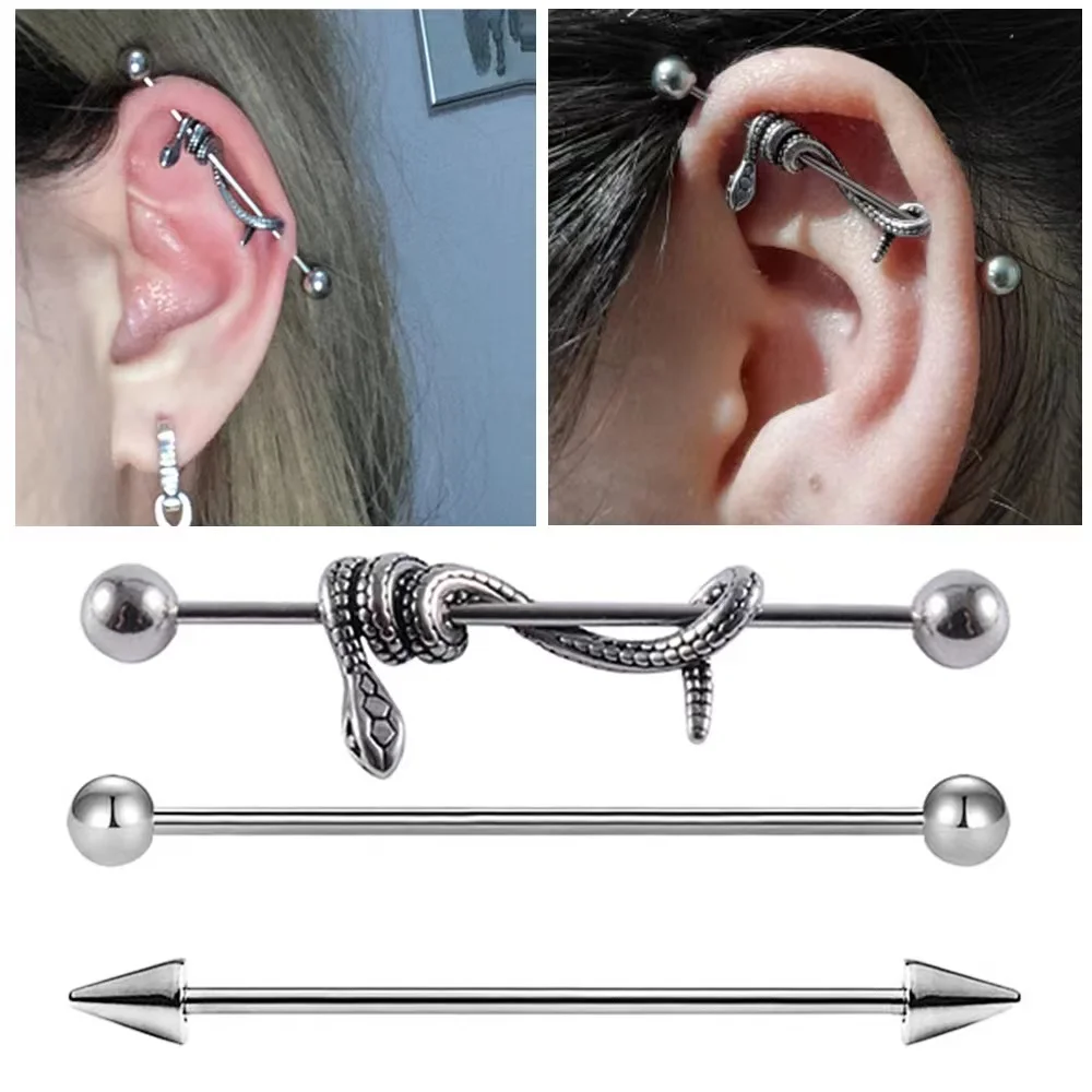 316L Surgical Steel 14G Snake Industrial Barbell For Industrial Piercing - Image 2