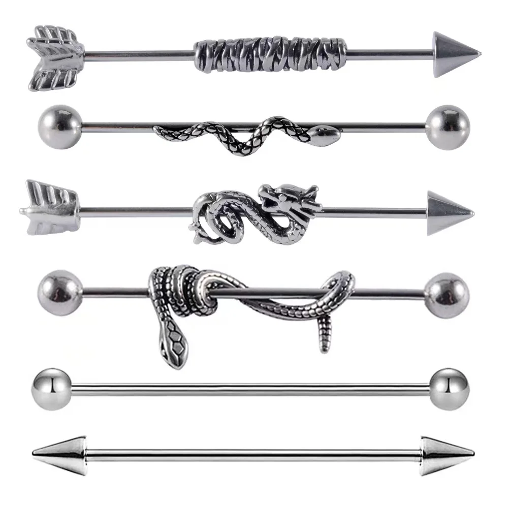 316L Surgical Steel 14G Snake Industrial Barbell For Industrial Piercing