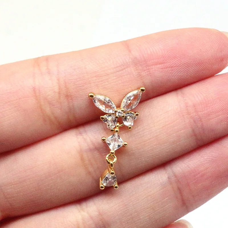 316L Surgical Steel Crystal Butterfly Nose Stud For Nose Piercing - Image 2