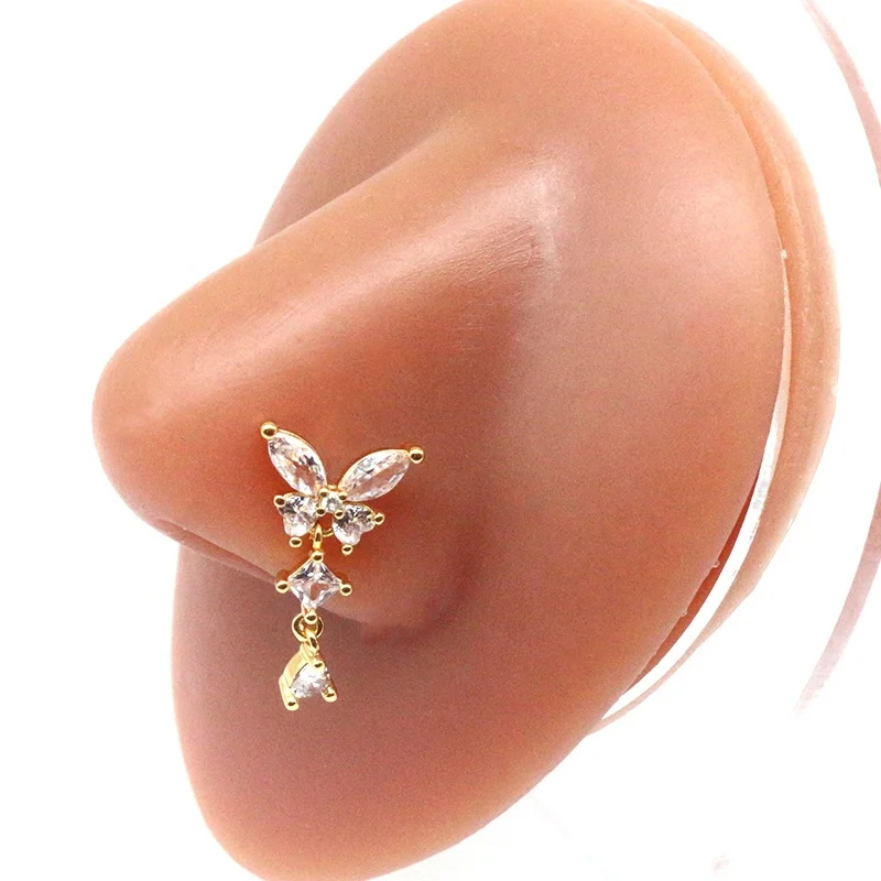316L Surgical Steel Crystal Butterfly Nose Stud For Nose Piercing