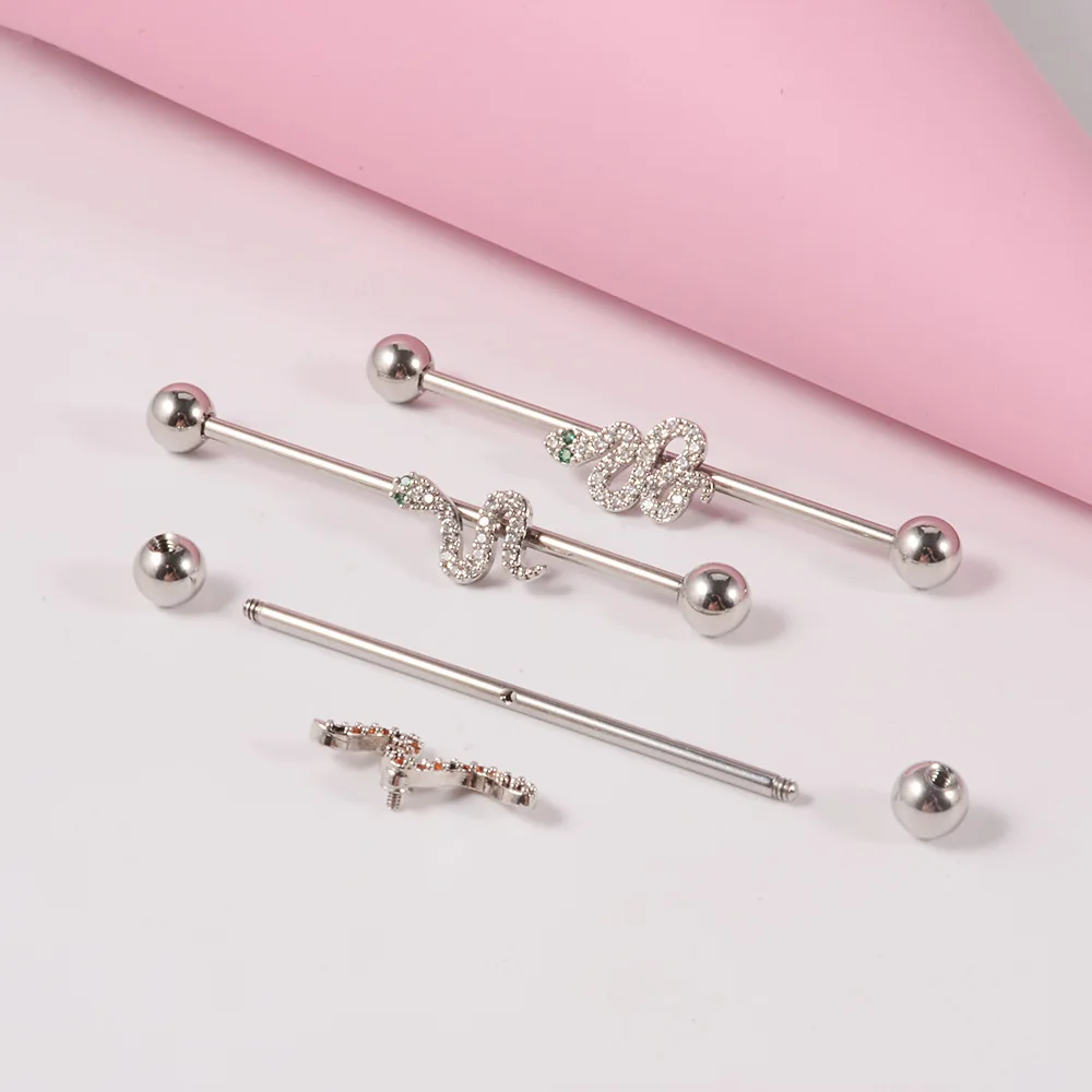316L Surgical Steel 14G Snake Industrial Barbell For Industrial Piercing - Image 2