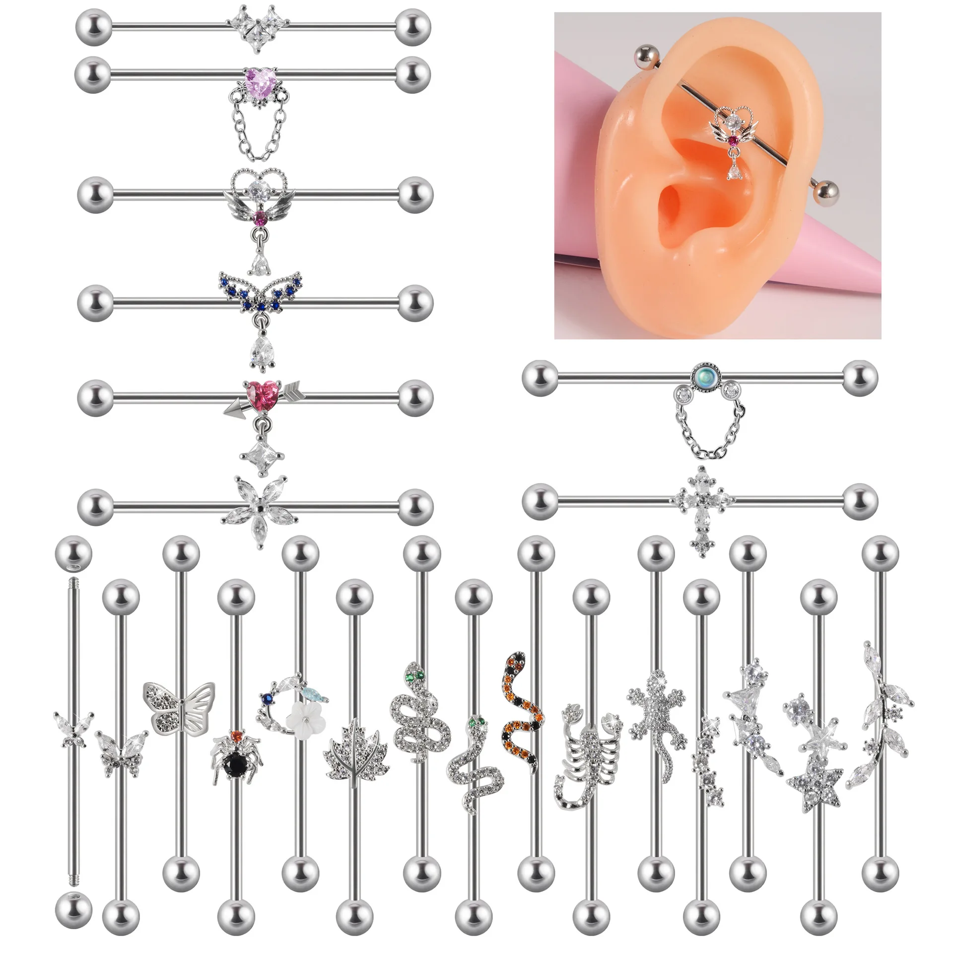 316L Surgical Steel 14G Snake Industrial Barbell For Industrial Piercing