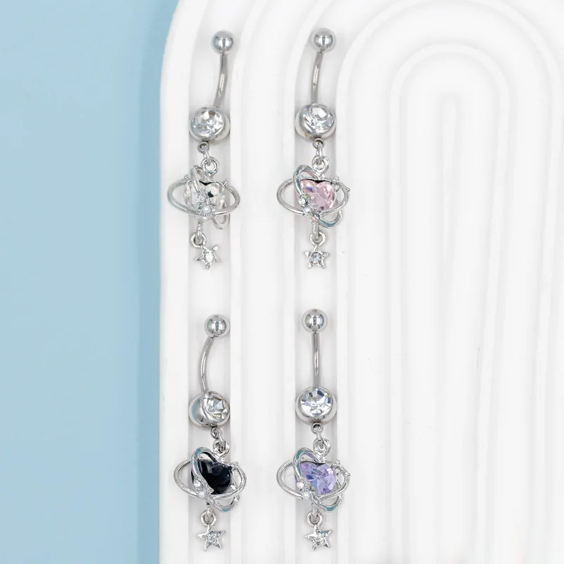 316L Surgical Steel Heart Belly Button Ring For Navel Piercing - Image 2