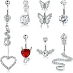316L Surgical Steel Heart Snake Belly Button Ring For Navel Piercing