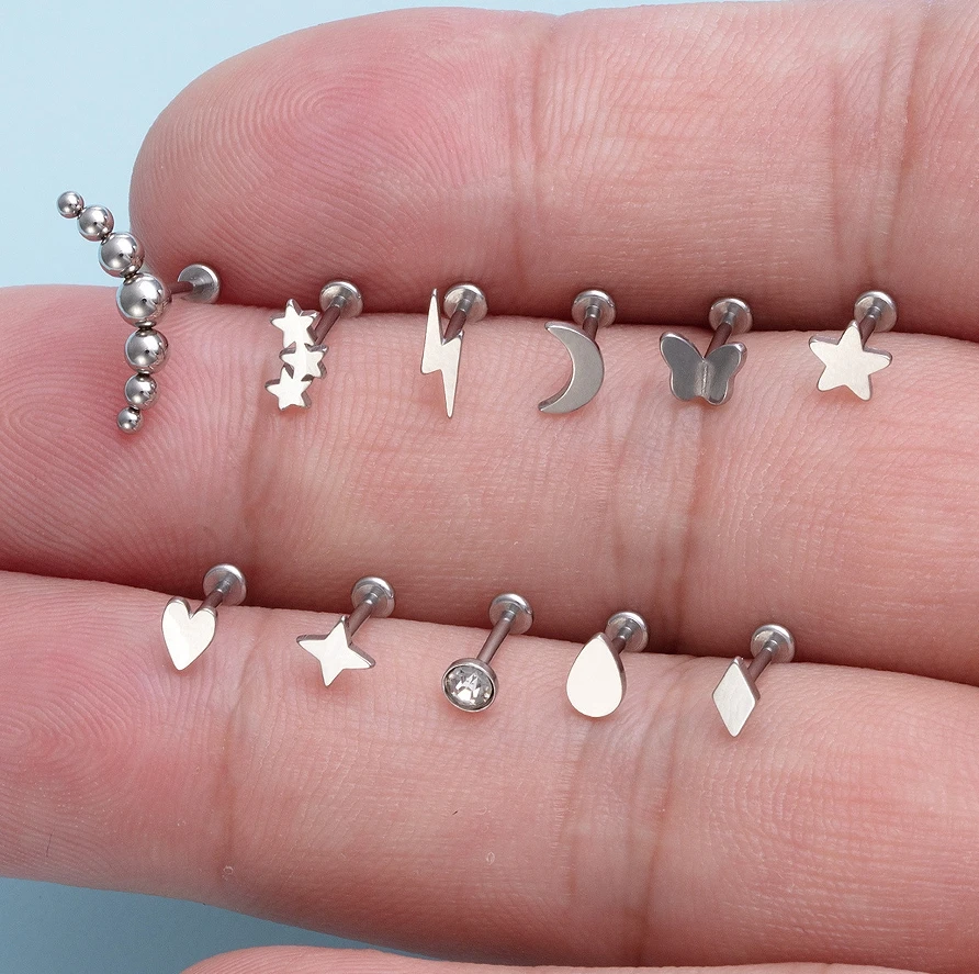 316L Surgical Steel Threadless Labret Stud For Lip, Cartilage Or Tragus Piercing - Image 2
