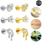 ASTM F136 Titanium CZ Labret Stud For Lip Or Cartilage Piercing