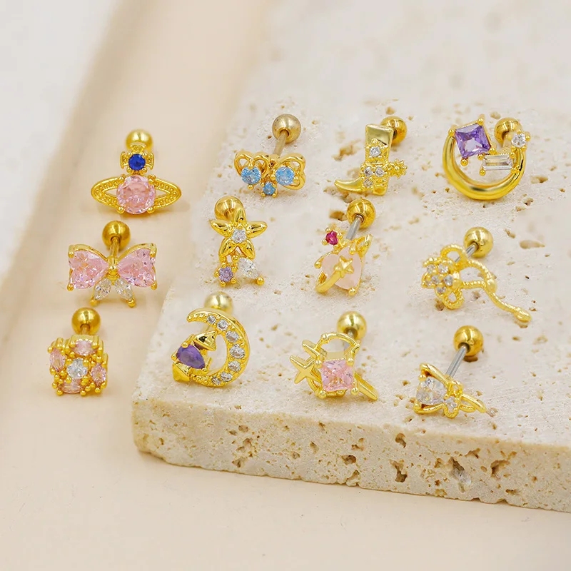 316L Surgical Steel Moon Star Cartilage Stud For Cartilage Or Helix Piercing