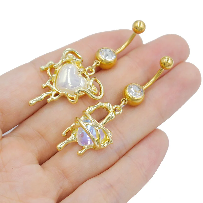 316L Surgical Steel Heart Belly Button Ring For Navel Piercing - Image 2