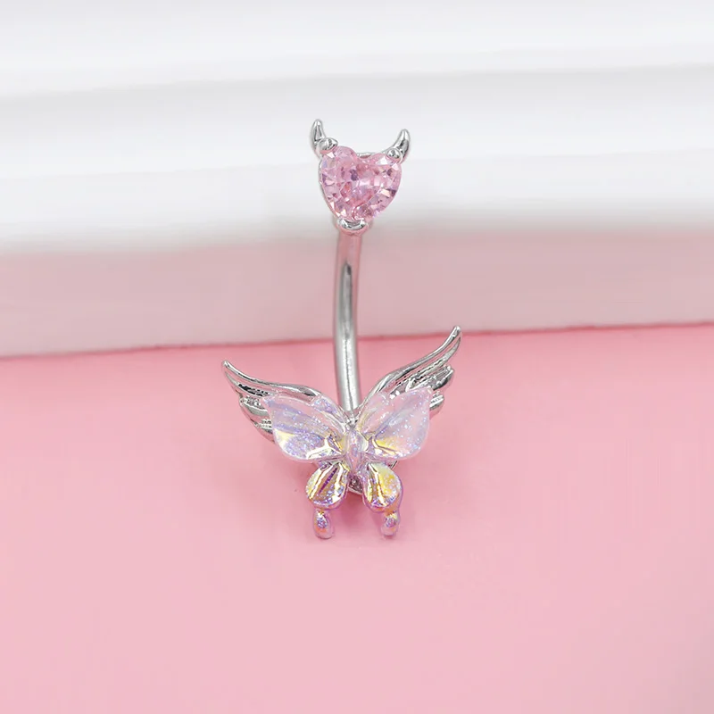 316L Surgical Steel Butterfly Belly Button Ring For Navel Piercing - Image 2