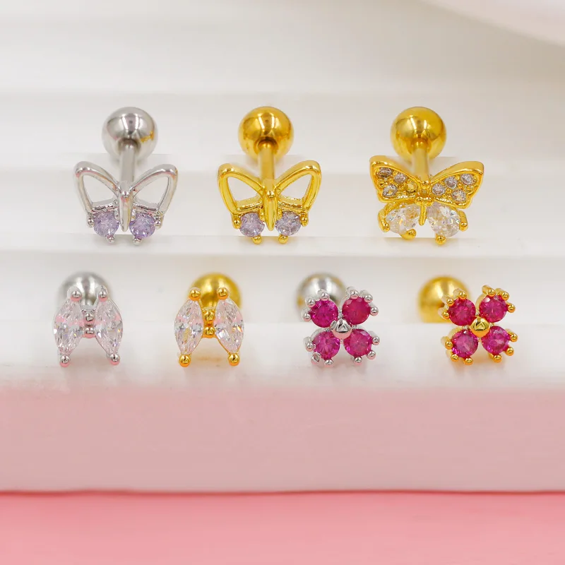 316L Surgical Steel Butterfly Flower Cartilage Stud For Cartilage Or Helix Piercing - Image 2