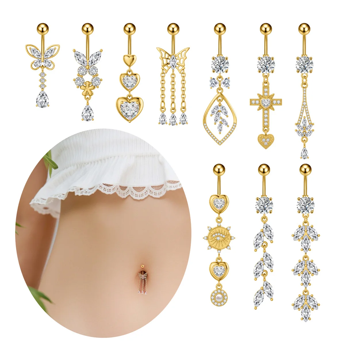 316L Surgical Steel CZ Belly Button Ring For Navel Piercing