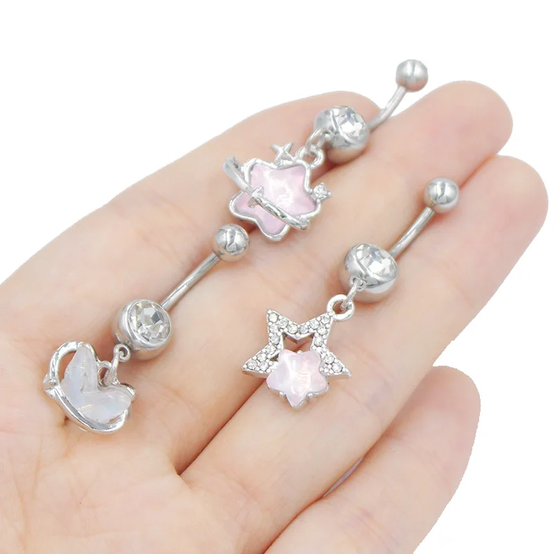 316L Surgical Steel Butterfly Heart Belly Button Ring For Navel Piercing - Image 2