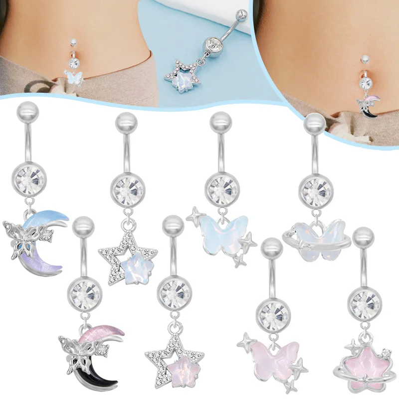316L Surgical Steel Butterfly Heart Belly Button Ring For Navel Piercing