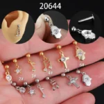 316L Surgical Steel Star Cross Externally Threaded Labret Stud For Lip Or Cartilage Piercing