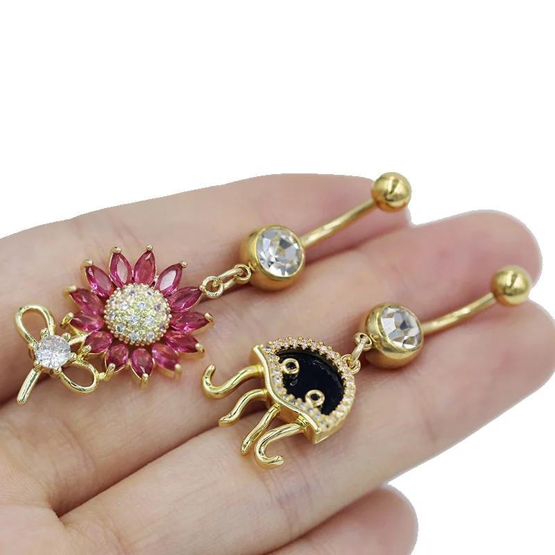 316L Surgical Steel Heart Moon Belly Button Ring For Navel Piercing - Image 2
