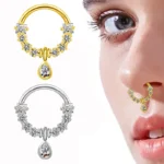 316L Surgical Steel CZ Segment Clicker Ring For Septum Or Nose Piercing