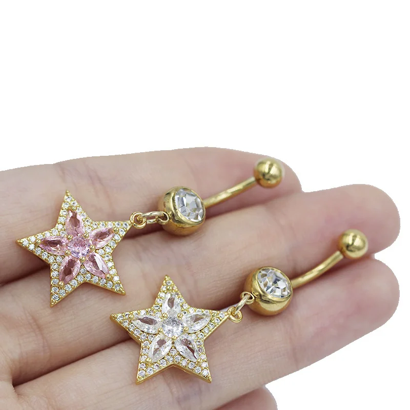 316L Surgical Steel Heart Star Belly Button Ring For Navel Piercing - Image 2