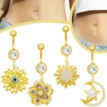 316L Surgical Steel Flower Star Belly Button Ring For Navel Piercing