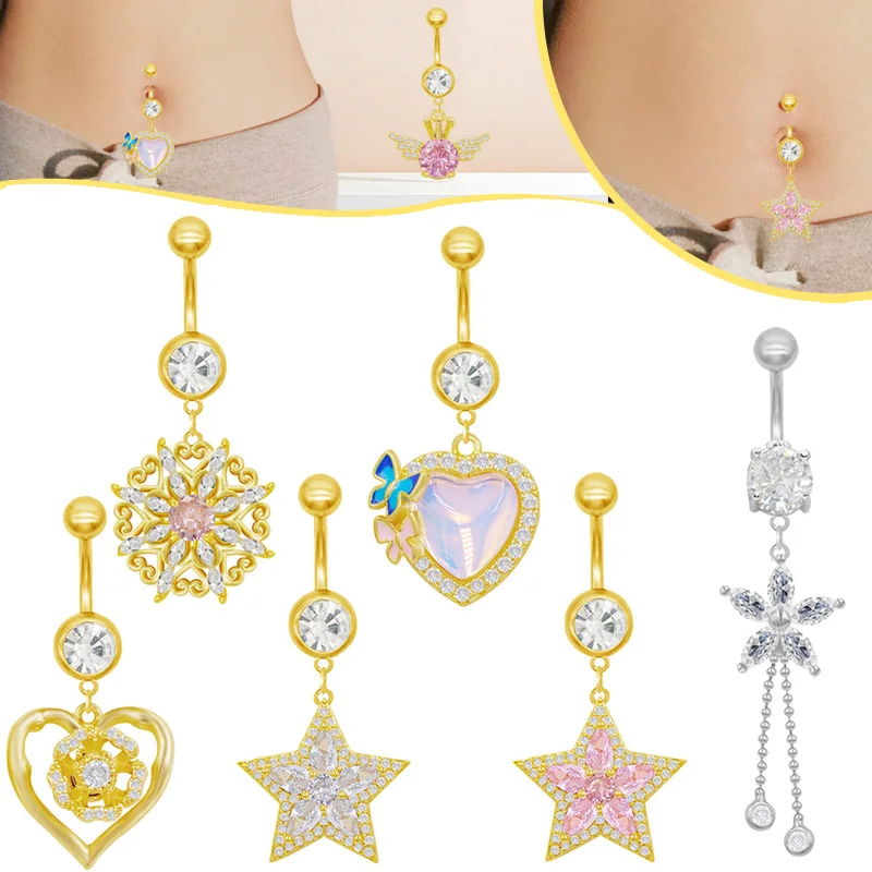 316L Surgical Steel Heart Star Belly Button Ring For Navel Piercing