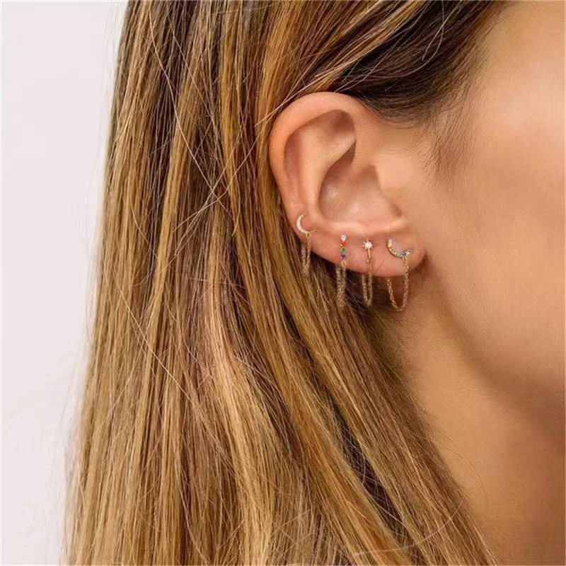 925 Silver Chain Cartilage Stud For Cartilage Or Helix Piercing - Image 2