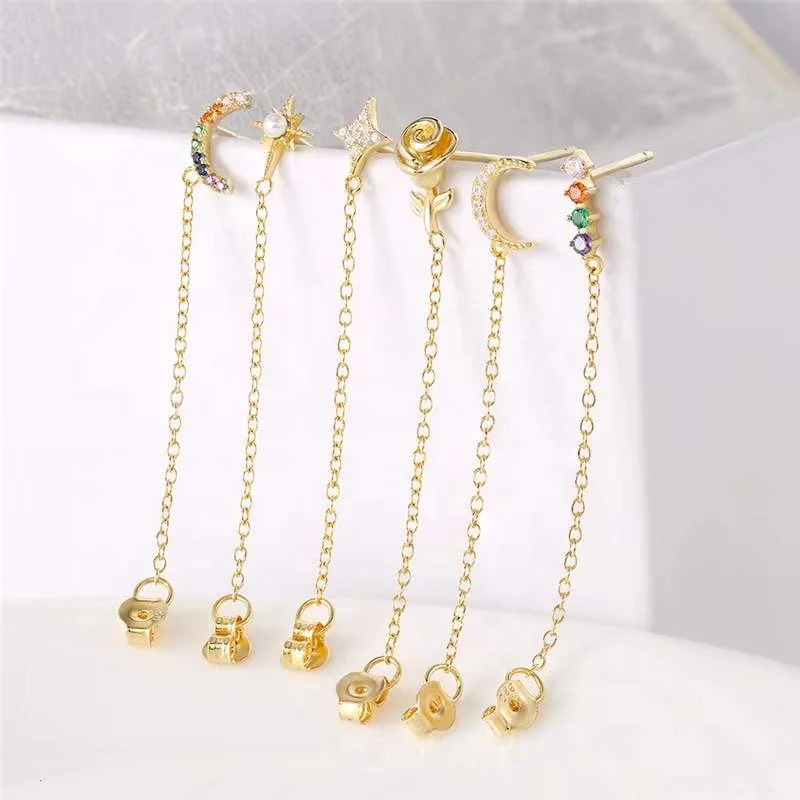 925 Silver Chain Cartilage Stud For Cartilage Or Helix Piercing