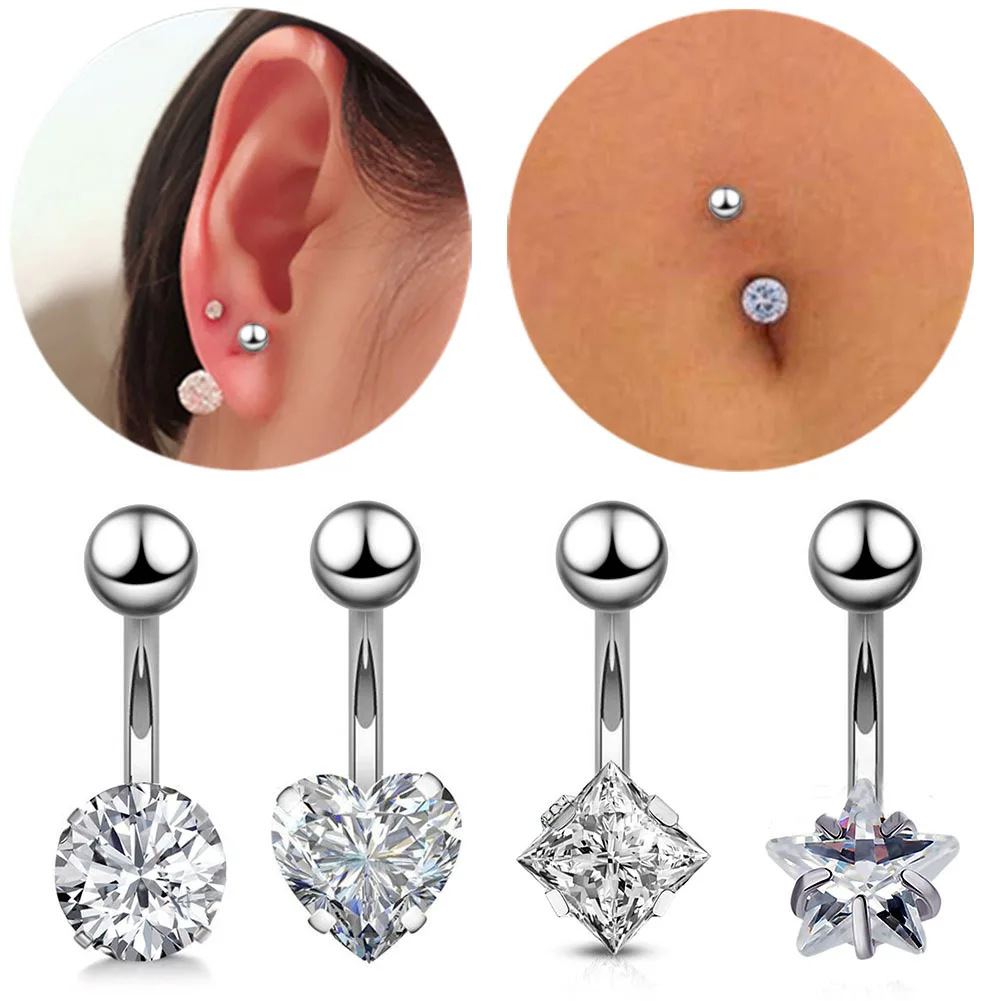 316L Surgical Steel Heart Star Belly Button Ring For Navel Piercing - Image 2