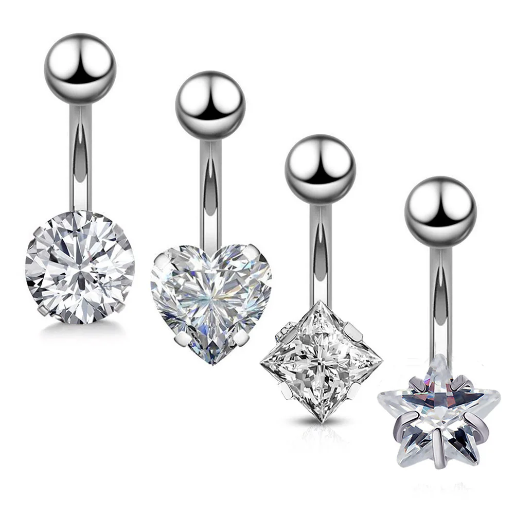 316L Surgical Steel Heart Star Belly Button Ring For Navel Piercing